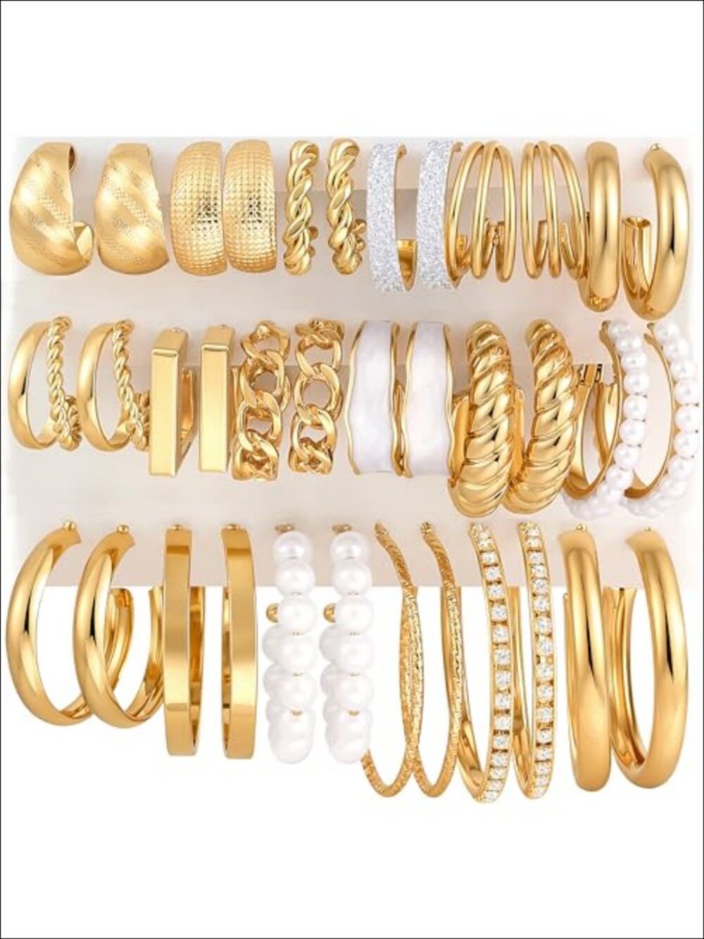 Gold Hoop Earrings Set 18 Pairs Multiple Styles Fashion Jewelry for Women